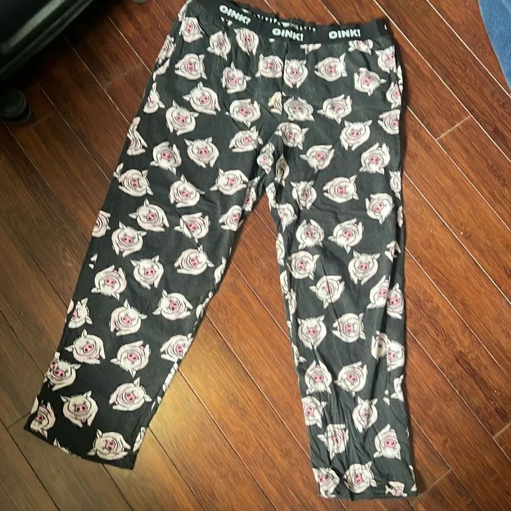 Womens Small Pajama Bottoms - OINK - Black Pig Pants - Pockets - Size Small